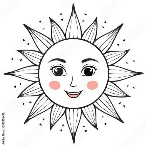 Wallpaper Mural Smiling Sun Face Vintage Illustration Sunburst With Eyes and Pink Cheeks on White Torontodigital.ca