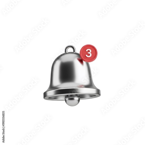 Shiny silver notification bell with red circle and number 3 alert symbol
