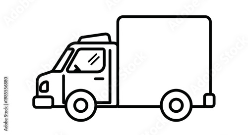 Delivery van outline in black and white simple line art of a commercial truck for transport isolated transport vehicle illustration for design use