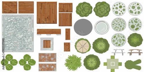 Top down view of various landscape elements for game or design