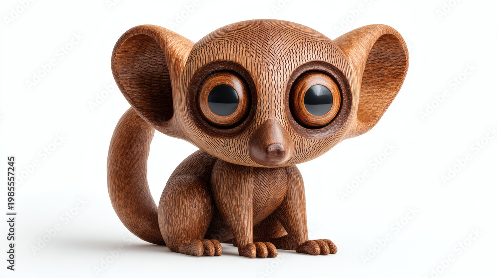 Fototapeta premium Cute Big Eyed Wooden Lemur Figurine 3D Render 