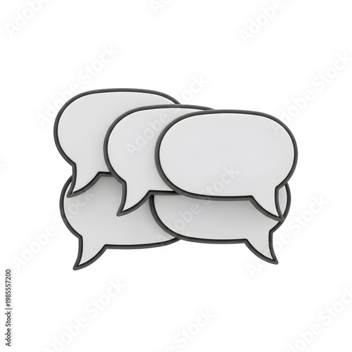 Group of overlapping white speech bubbles with dark outlines on a white background