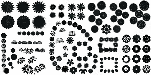 Collection of diverse black floral and organic shapes arranged in patterns