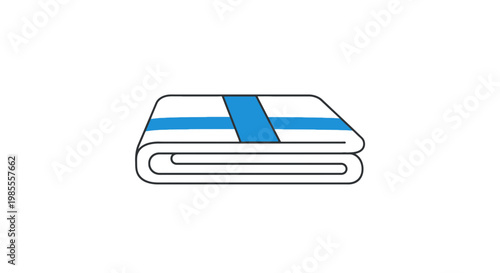 Folded white towel with blue stripe in vector style illustration for hygiene or spa products and services clean linen cloth graphic