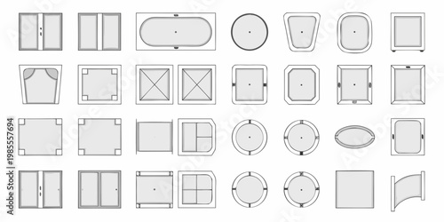 Collection of various bathtub top down views in a grid layout