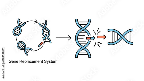 Gene replacement system DNA illustration with double helix molecular mutation research biotechnology illustration abstract technology medicine genetics modification sequence analysis