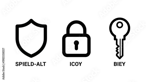 Security and access icons with black and white security protection collection illustration minimalist abstract information technology encryption password authorization confidential
