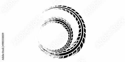 Tire tread marks, wheel textures, tire marks - car racing, motocross, drift, rally, off-road and others. Vector black isolated texture in grunge style with splashes.eps10