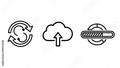 Cloud computing icons: synchronization upload loading progress with synchronization progress transfer internet technology software database connection illustration collection download