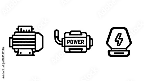 Icons representing electric motors engine power energy storage concepts electric motor energy production power generation electrical engineering technology icons industry icons electric