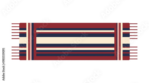 Flat scarf with horizontal red, black, and white stripes