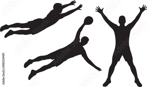 Silhouette of goalkeeper in action soccer football goalkeeper saves vector illustration