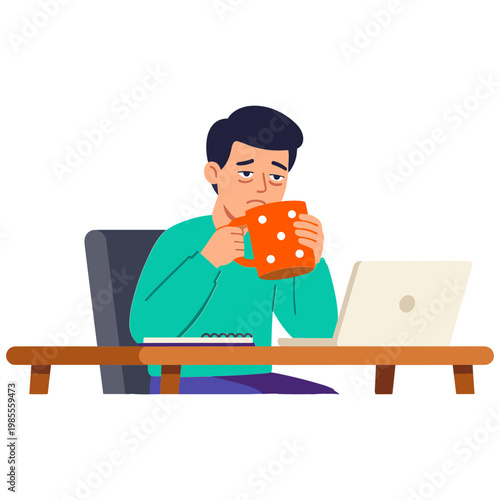 A cheerful man smiles while looking back over his shoulder in an illustration.