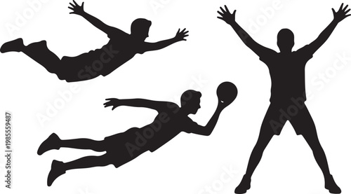 Silhouette of goalkeeper in action soccer football goalkeeper saves vector illustration