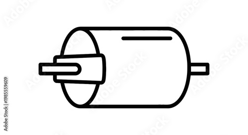 Outline illustration of toilet paper roll on holder with end showing on white backdrop for sanitary design project