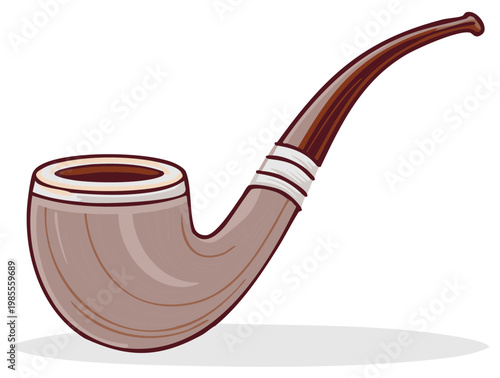 Classic old fashioned wooden tobacco pipe illustration with a curved stem