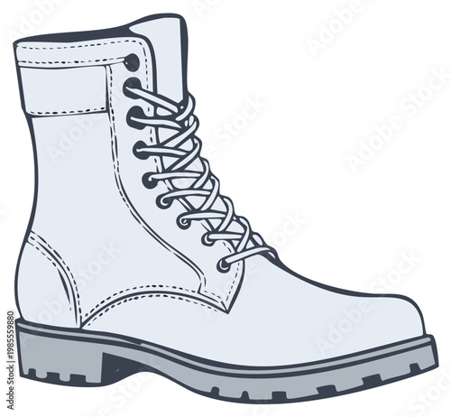 High-top leather work boot illustration with laces and thick sole detailed close-up