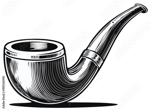 Classic smoking pipe illustration in a vintage black and white engraved style
