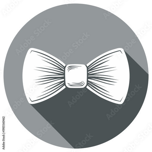 Elegant bow tie illustration in white on a gray circle with long shadow