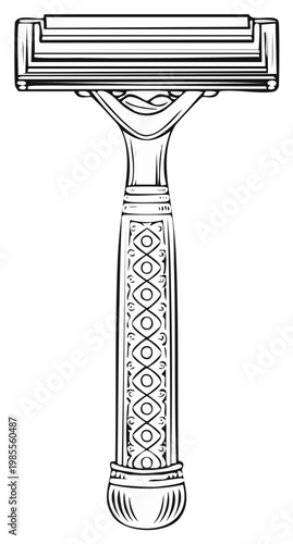 Vector illustration of a vintage safety razor, classic grooming and shaving equipment