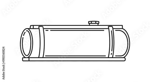 Horizontal cylindrical tank illustration in line art style industrial container with mounting hardware design element for engineering projects