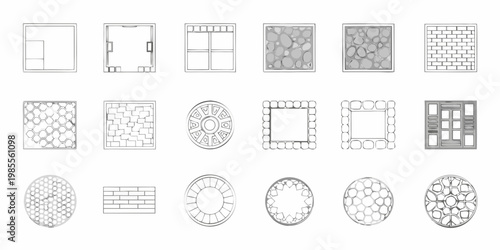Architectural drawings of various window and door frame designs