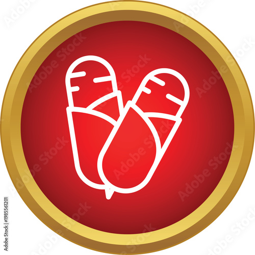 Two corn cobs outlined in white inside a red and gold circular icon