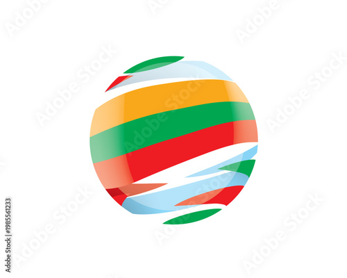 Bright and lively global depiction emphasizing Lithuania flags to demonstrate worldwide engagement