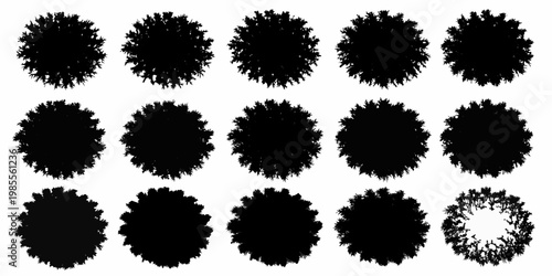 Collection of black silhouettes depicting various rounded tree forms