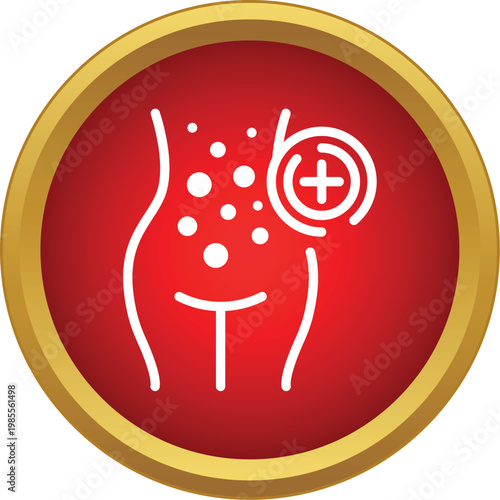 Human body torso showing skin rash and allergic reaction symptoms with a plus sign icon