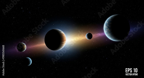 Cosmic solar system with planets and nebula realistic space illustration for science fiction and astronomy backgrounds digital art