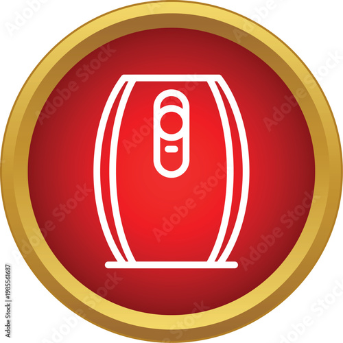 Air humidifier icon presenting a minimalist style within a bold red and gold circle