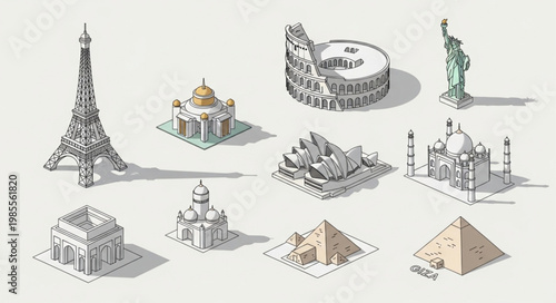 Collection of Famous World Landmarks and Architecture Styles.