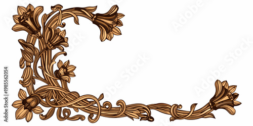 Ornate floral corner design featuring golden lilies and swirling foliage