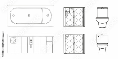 Architectural plan showing a bathroom layout with fixtures and details