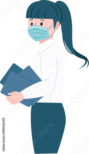 Woman wearing face mask at work to prevent the COVID-19