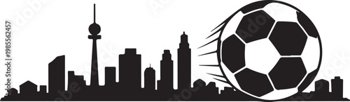 Global soccer championship iconic football silhouette against a modern city skyline a world class sporting event