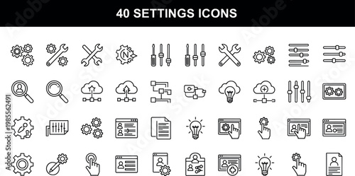 Settings configuration controls line icons set system preferences adjustment interface outline vector symbols collection