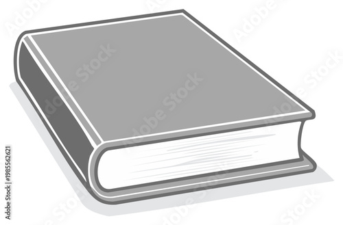 Simple Gray Hardcover Book with White Pages and Shadow Graphic Illustration