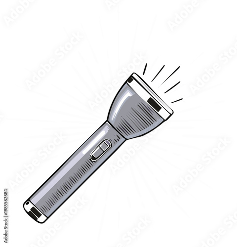 Bright Handheld Electric Torch Emitting Light Rays Vector Illustration
