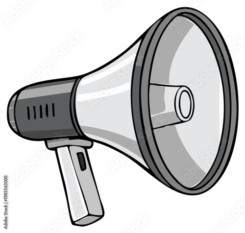 Handheld grey megaphone vector illustration for amplifying sound and making public announcements