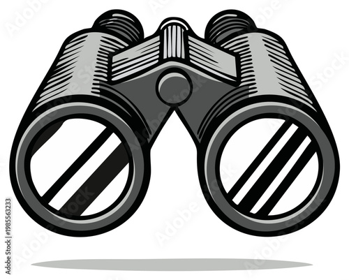 Close up view of vintage binoculars with reflective lenses and detailed design