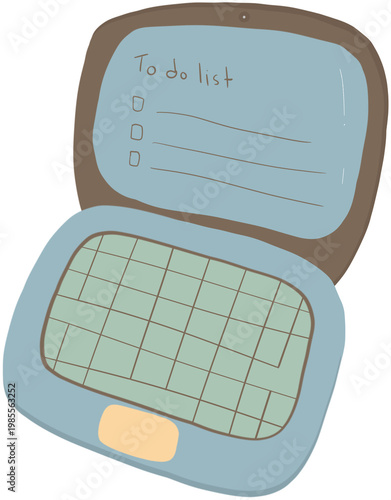 Laptop flat design sticker, workspace computer clipart for planner, journal, social media, cozy aesthetic