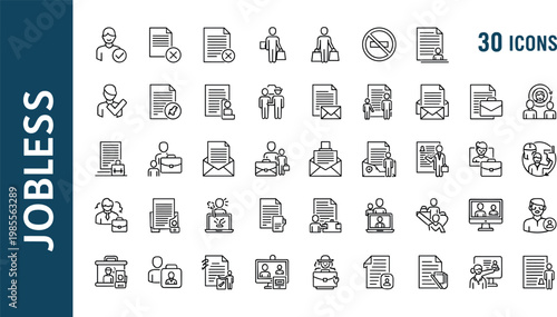 Jobs employment recruitment line icons set career hiring workplace resume outline vector symbols collection