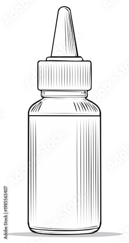 Line art illustration of a dropper bottle with a pointed cap ideal for medical or cosmetic liquid packaging