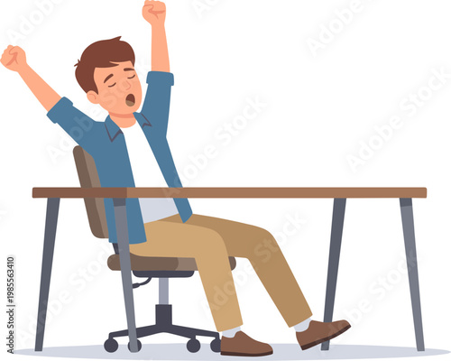 Man Celebrating Sitting Chair Desk Emotions Happiness Success