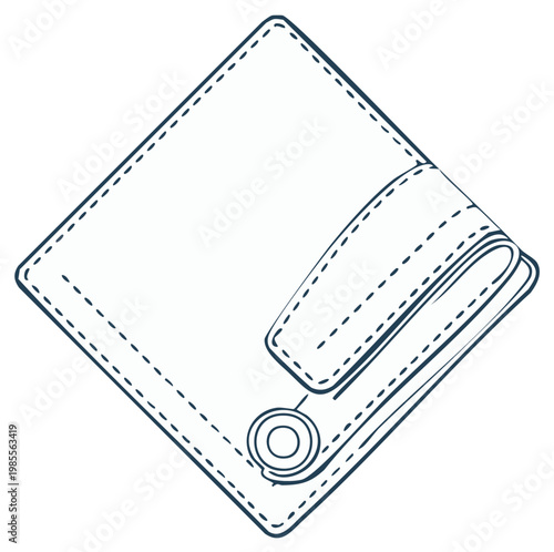 Simple Line Art Illustration of a Folded Pocket Square or Handkerchief with a Button