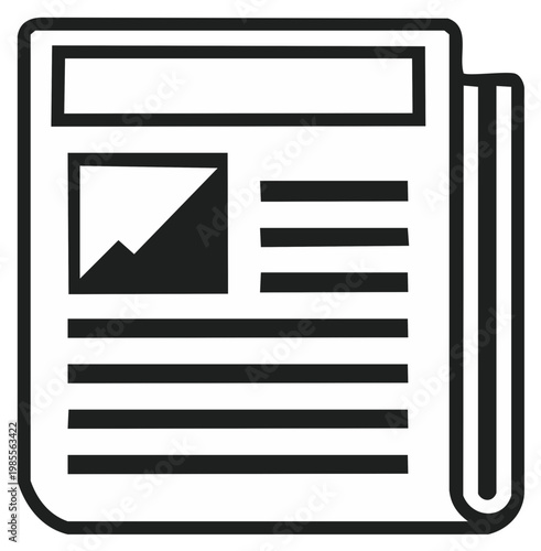 Stylized newspaper icon with graphic element and text blocks simple design