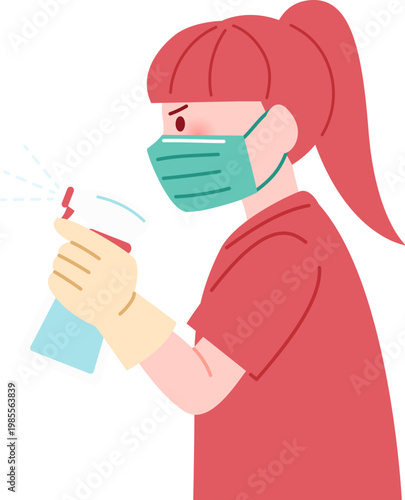 Cute girl using disinfectant