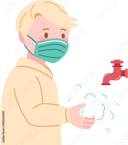 Cute boy washing hands